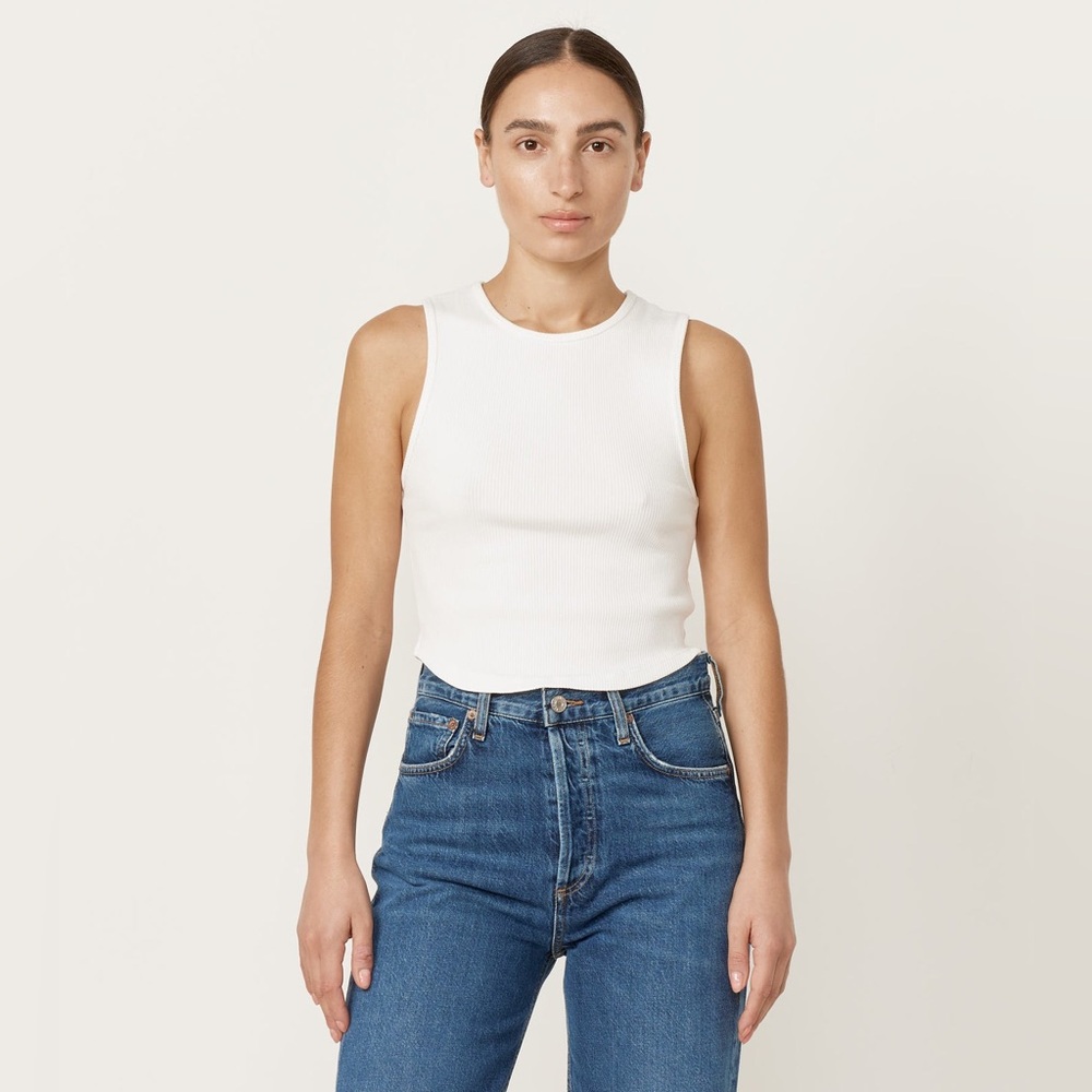 Agolde White Ribbed Tank Top